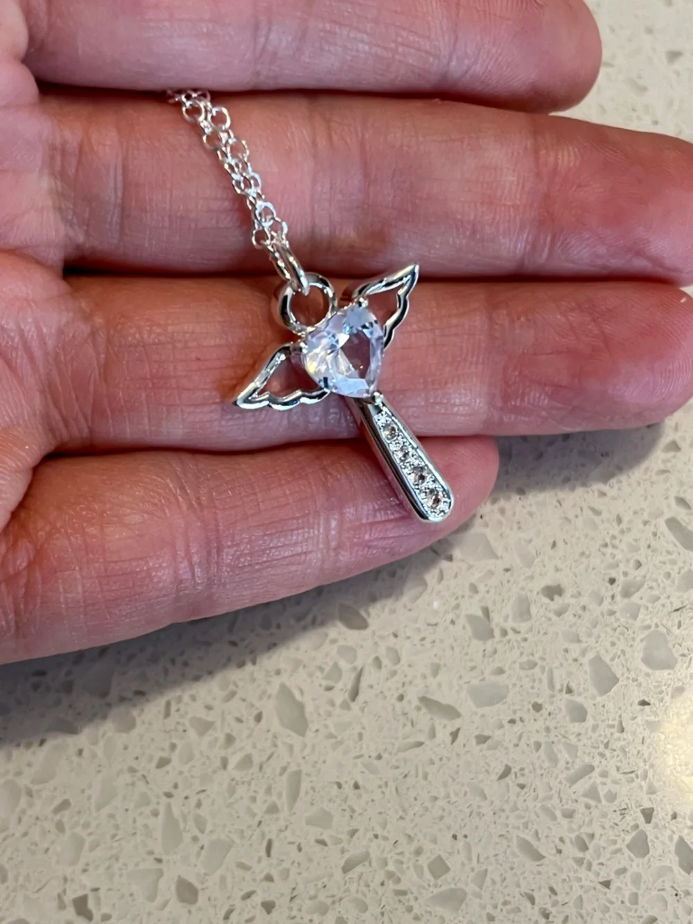 925‎ Sterling Silver Plated Necklace Angel Crystal Cross with 50 cm chain